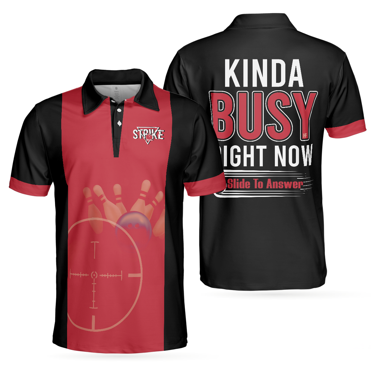 Kinda Busy Right Now Bowling Polo Shirt, Black And Red Polo Style Bowling Shirt, Funny Bowling Sayings Shirt - Hyperfavor