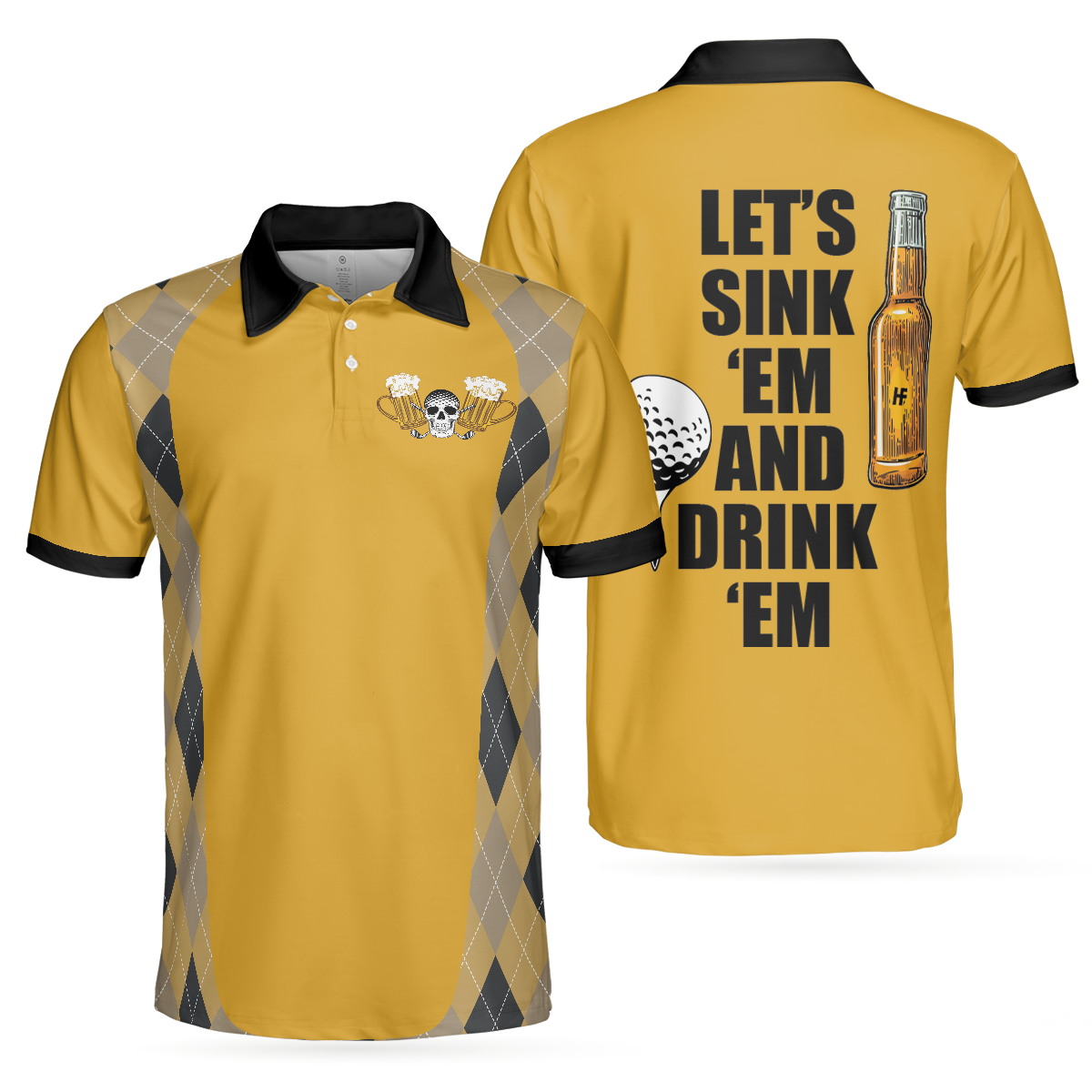 Let's Sink 'Em And Drink 'Em Golf Polo Shirt, Plaid Pattern Golf Beer Polo, Golf Gift Idea For Beer Lovers - Hyperfavor
