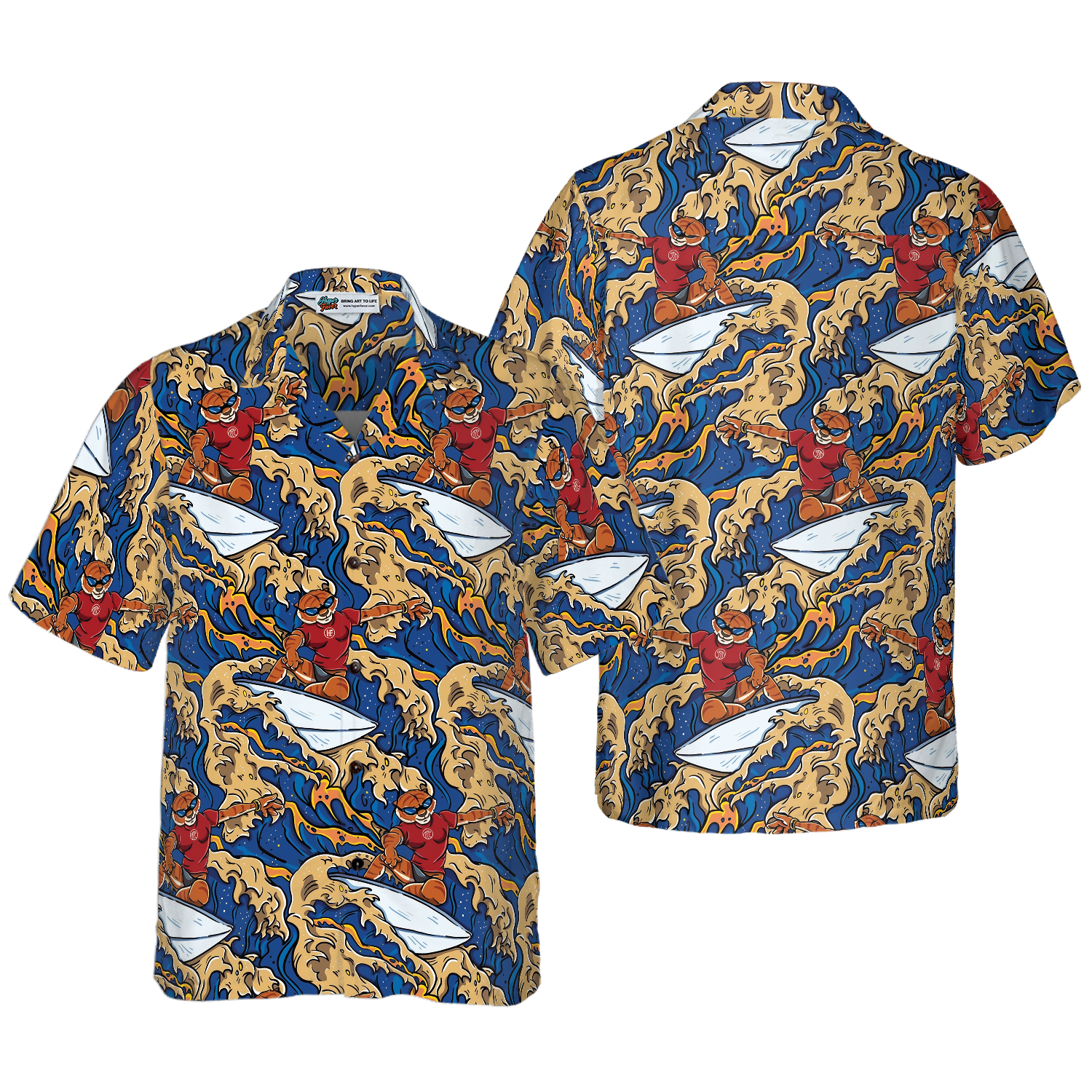 Tiger Surfer Roaring Waters Hawaiian Shirt - Hyperfavor