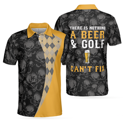 There Is Nothing A Beer And Golf Can't Fix V2 Polo Shirt, Skull Plaid Pattern Golf Shirt, Best Golf Drink Shirt - Hyperfavor