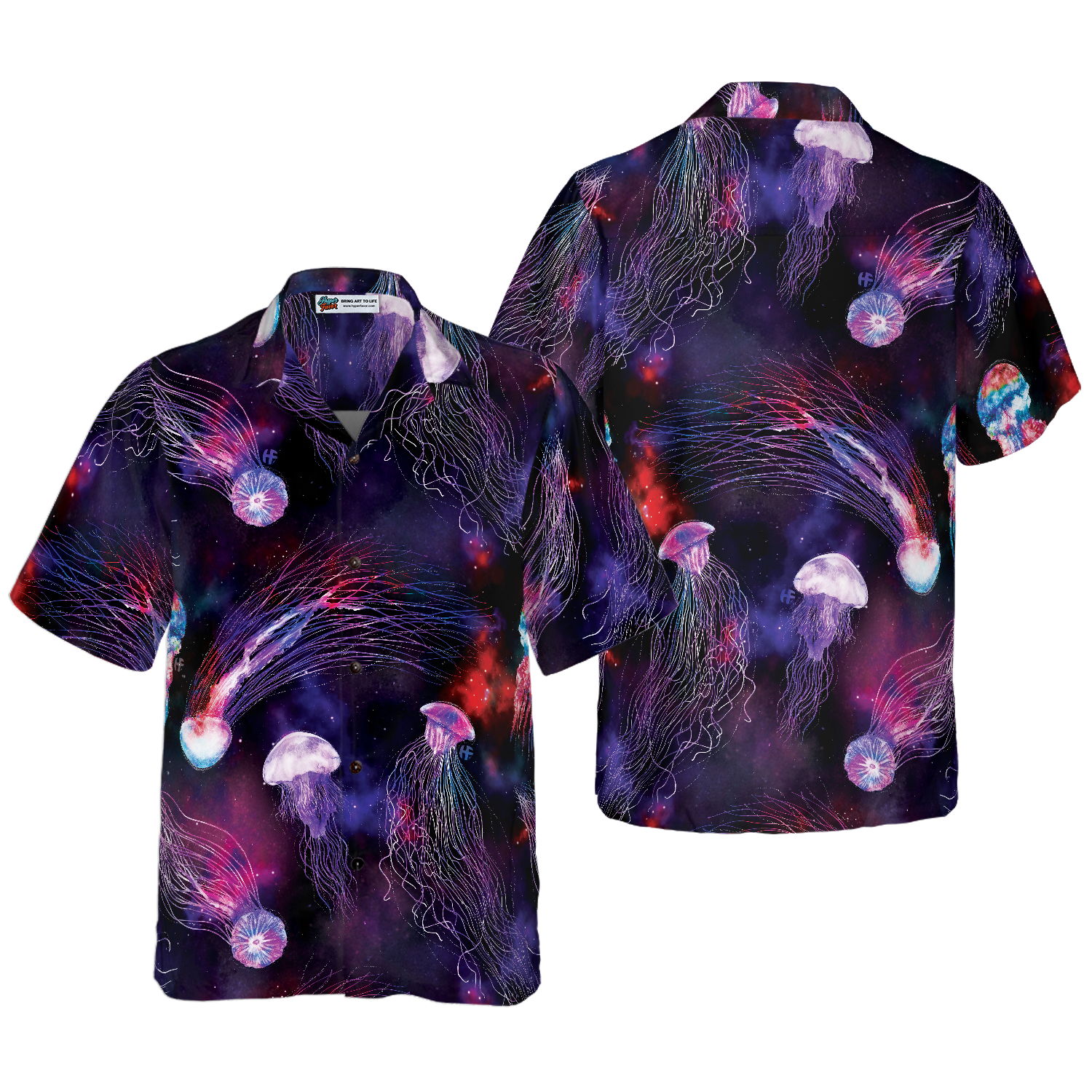 Bright Night Galaxy With Jellyfishes Hawaiian Shirt - Hyperfavor