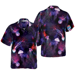 Bright Night Galaxy With Jellyfishes Hawaiian Shirt - Hyperfavor