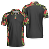 Tropical Roses Pattern Polo Shirt, Black Polo Shirt With Roses, Print Roses Pattern Shirt For Adults - Hyperfavor