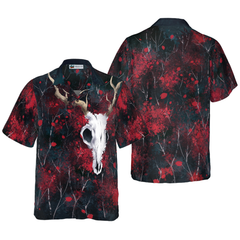 Artistic Gothic Skull Hawaiian Shirt For Men, Black and Red Goth Hawaiian Shirt - Hyperfavor