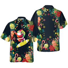 Hyperfavor Christmas Santa Surfing Hawaiian Shirt, Christmas Shirts Short Sleeve Button Down Shirt for Men and Women - Hyperfavor