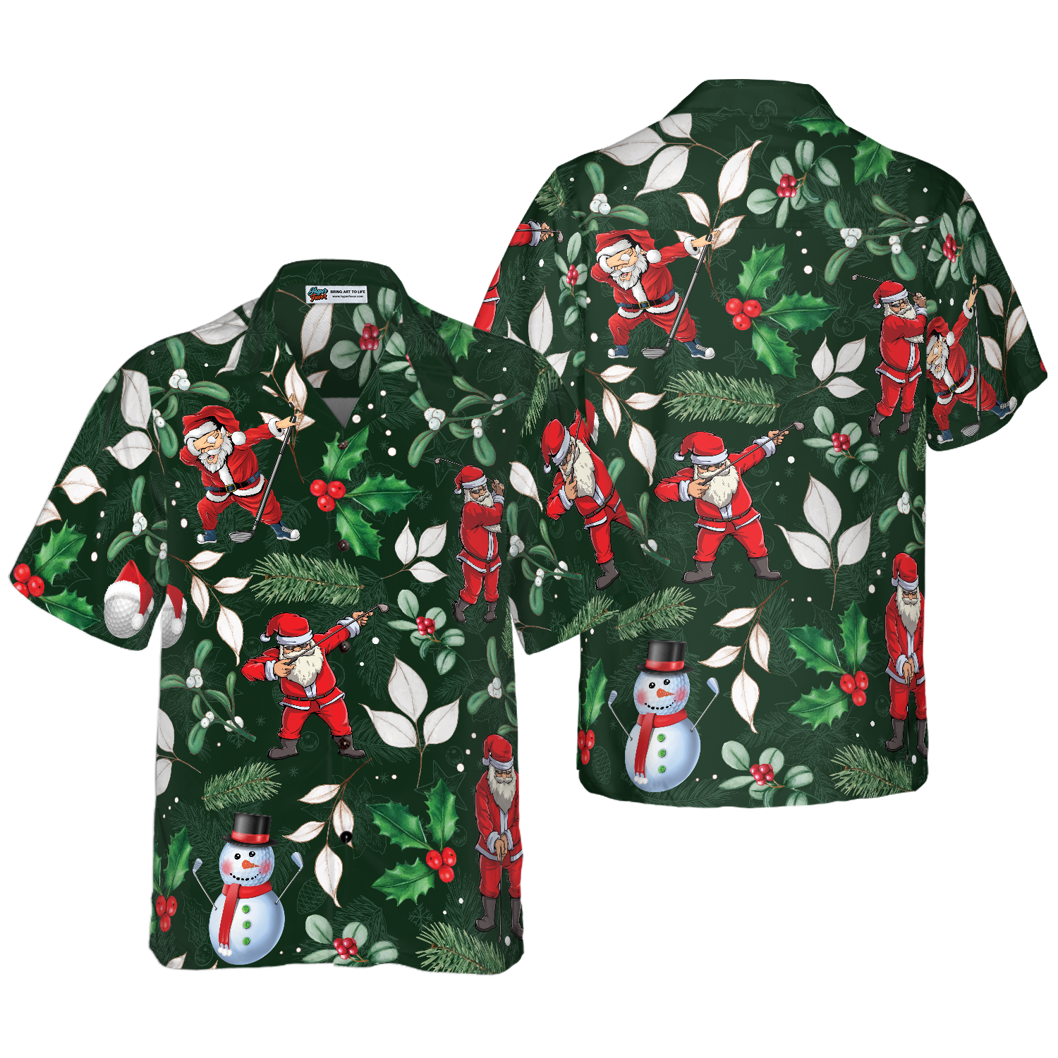 Hyperfavor Christmas Hawaiian Shirts, Santa Playing Golf Pattern Shirt Short Sleeve, Christmas Shirt Idea Gift For Men And Women - Hyperfavor