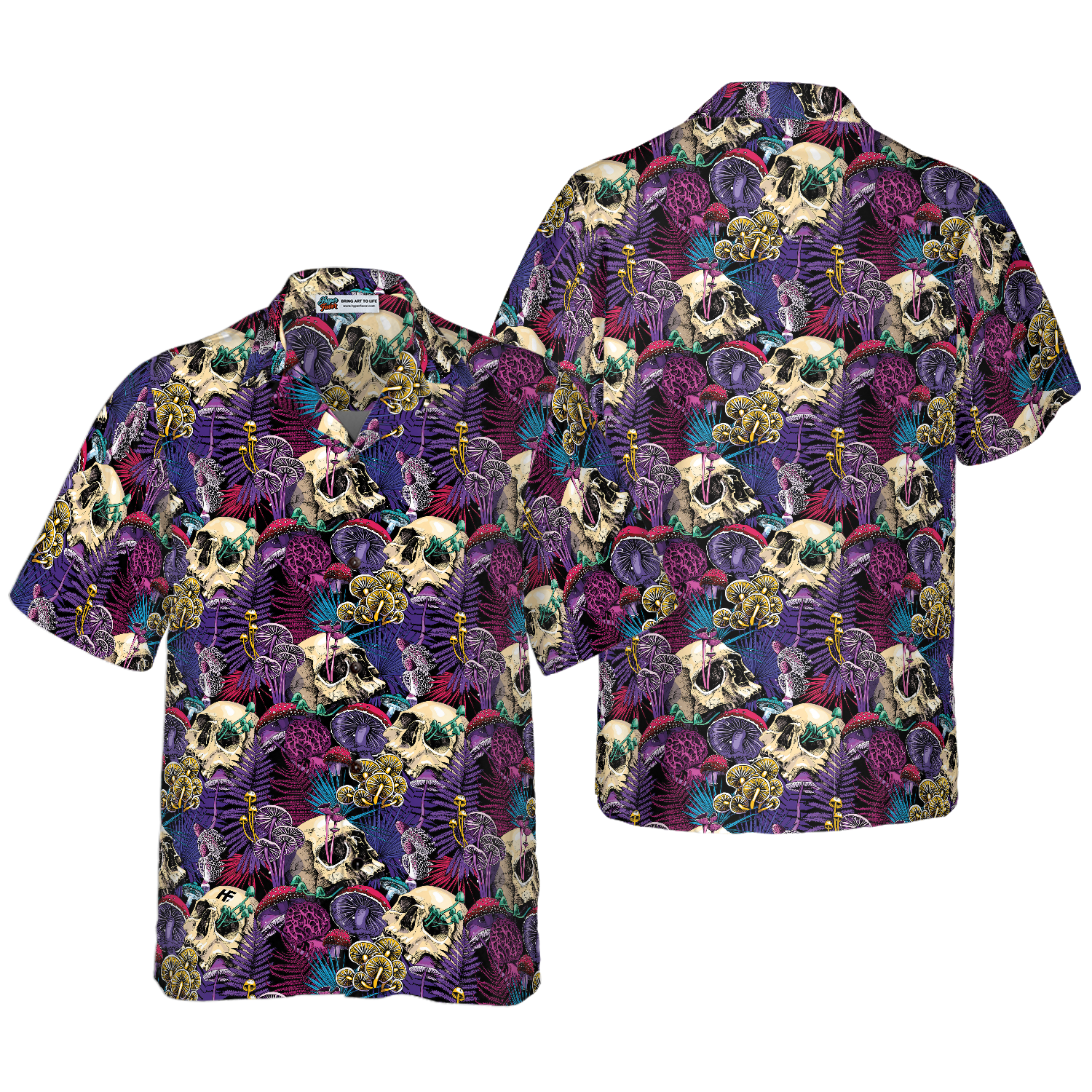 Bright Magic Psychedelic Mushrooms And Skulls Hawaiian Shirt - Hyperfavor