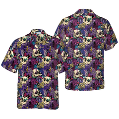 Bright Magic Psychedelic Mushrooms And Skulls Hawaiian Shirt - Hyperfavor