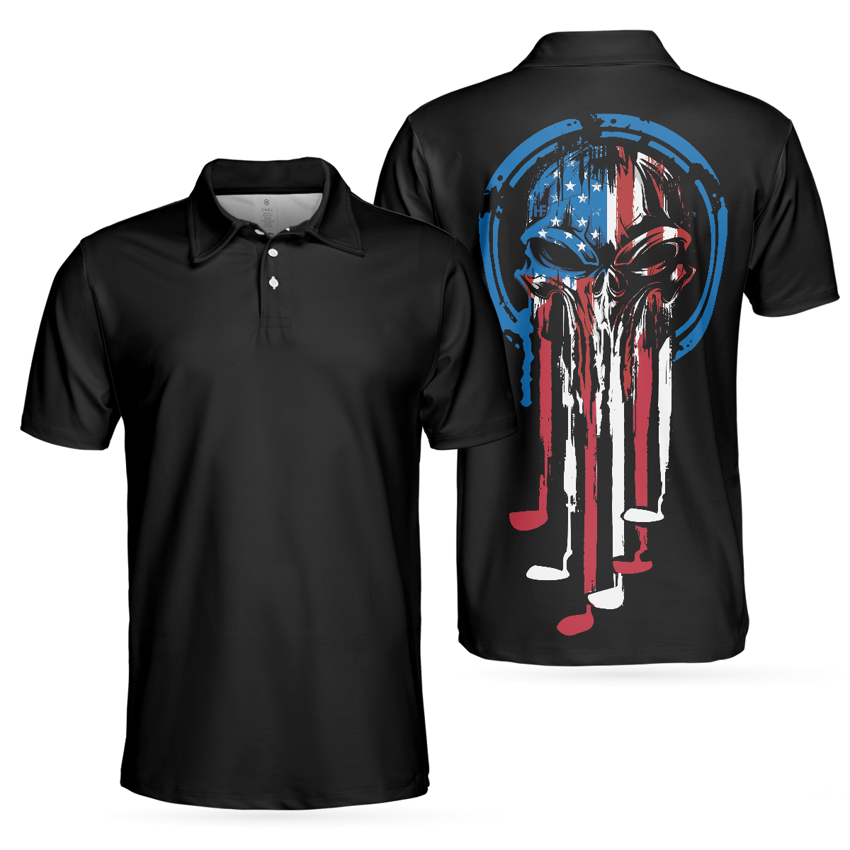 American Skull Golf Clubs Set Short Sleeve Black Golf Polo Shirt, Wet Paint American Flag Polo Shirt, Best Golf Shirt For Men - Hyperfavor