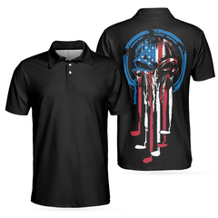 American Skull Golf Clubs Set Short Sleeve Black Golf Polo Shirt, Wet Paint American Flag Polo Shirt, Best Golf Shirt For Men - Hyperfavor