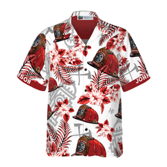First In Last Out Seamless Pattern Firefighter Custom Hawaiian Shirt, Personalized Red Texas Bluebonnet Hawaiian Shirt For Men - Hyperfavor