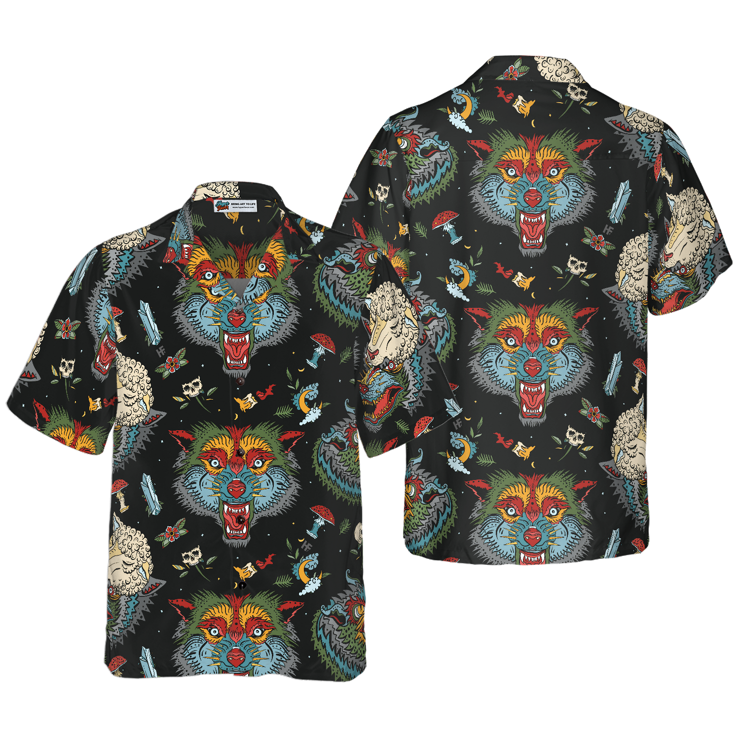 Old School Tattoo Art Wolf Hawaiian Shirt - Hyperfavor