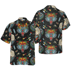 Old School Tattoo Art Wolf Hawaiian Shirt - Hyperfavor