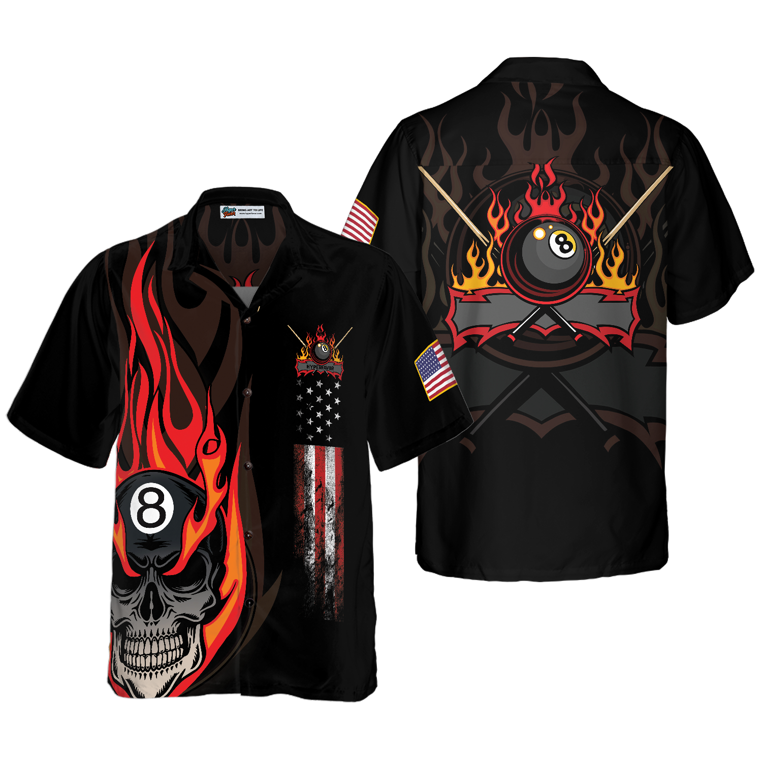 Flame Skull Billiard Pool Hawaiian Shirt - Hyperfavor
