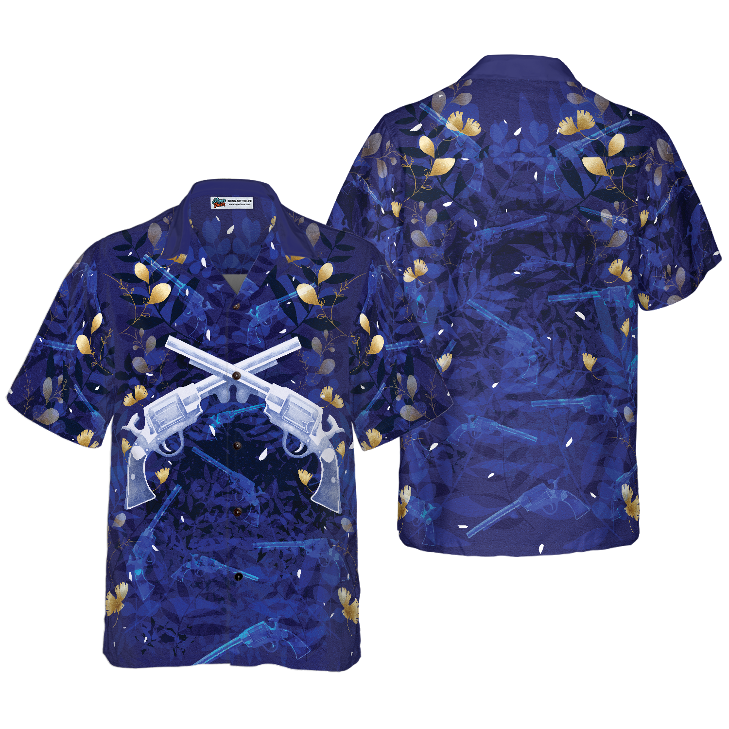 Vintage Gun Blue Hawaiian Shirt For Men - Hyperfavor