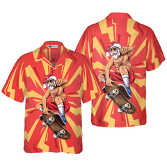 Hyperfavor Christmas Hawaiian Shirts For Men and Women, Santa Sakteboarder Hawaiian Shirt Button Down Shirt Short Sleeve - Hyperfavor