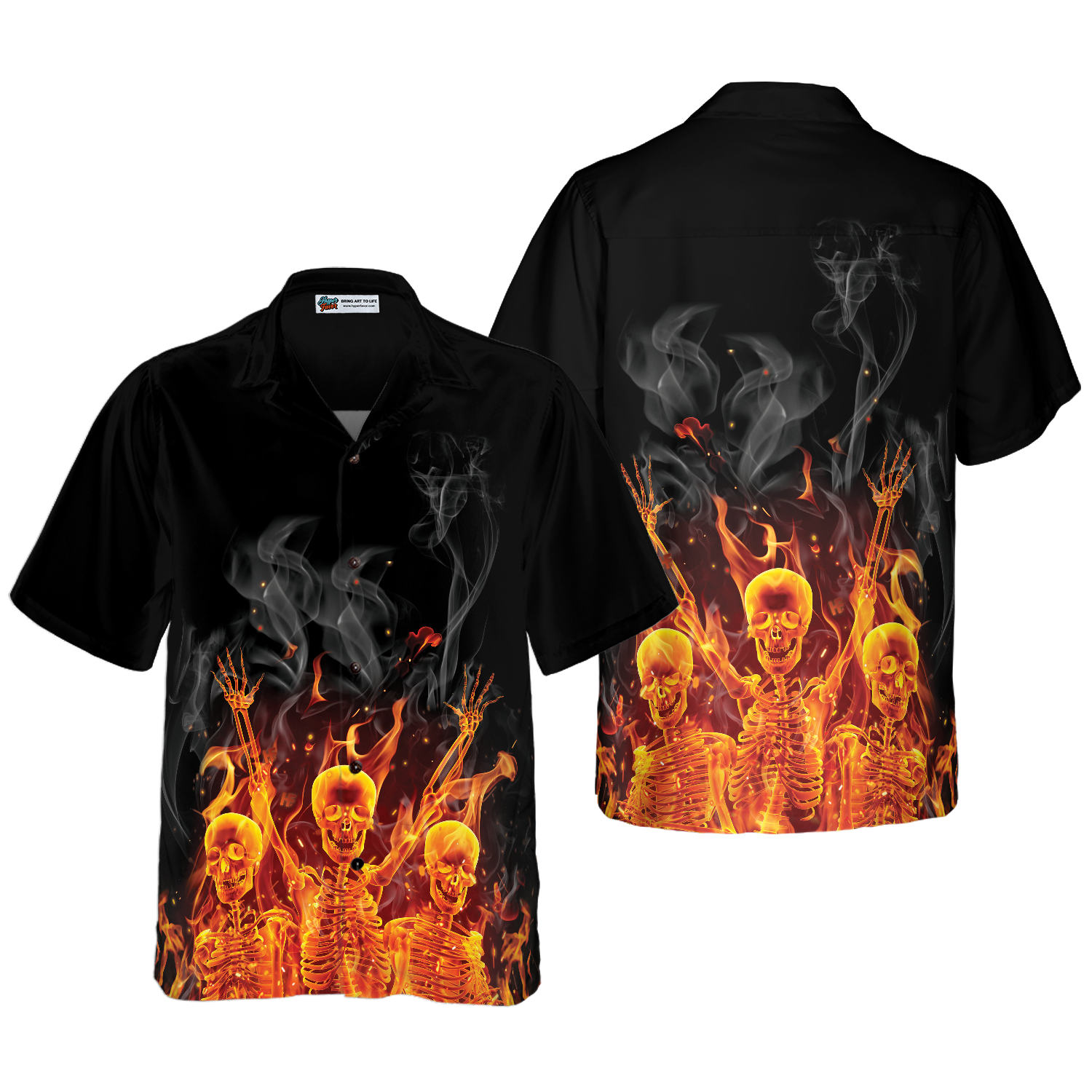 Fire Skeletons Night Party Hawaiian Shirt - Hyperfavor