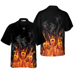 Fire Skeletons Night Party Hawaiian Shirt - Hyperfavor