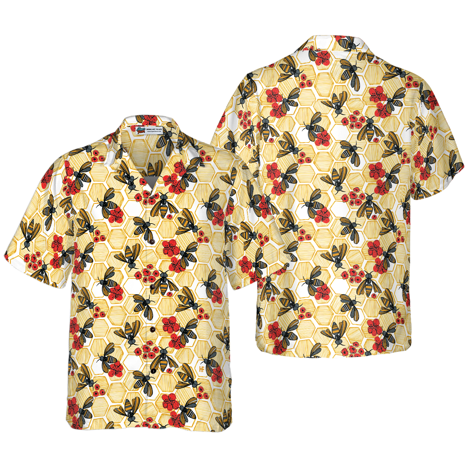 Honey Bee Hexagon Hawaiian Shirt - Hyperfavor