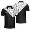 Cyclists Sketch Pattern Polo Shirt, Black And White Cycling Pattern Polo Shirt, Sporty Shirt For Cyclists - Hyperfavor