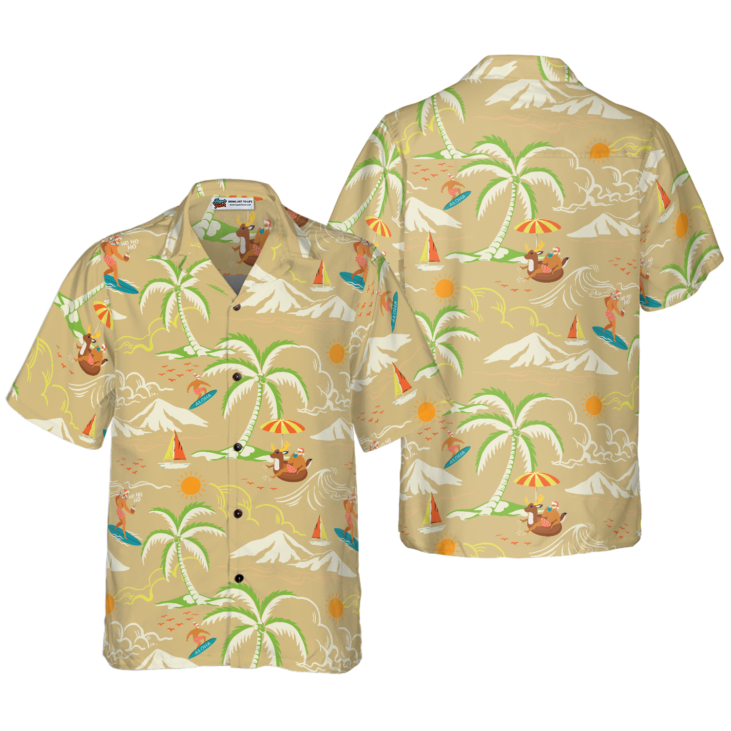 Hyperfavor Christmas Hawaiian Shirts, Santa Beach Summer Pattern 4 Shirt Short Sleeve, Christmas Shirt Idea Gift For Men and Women - Hyperfavor
