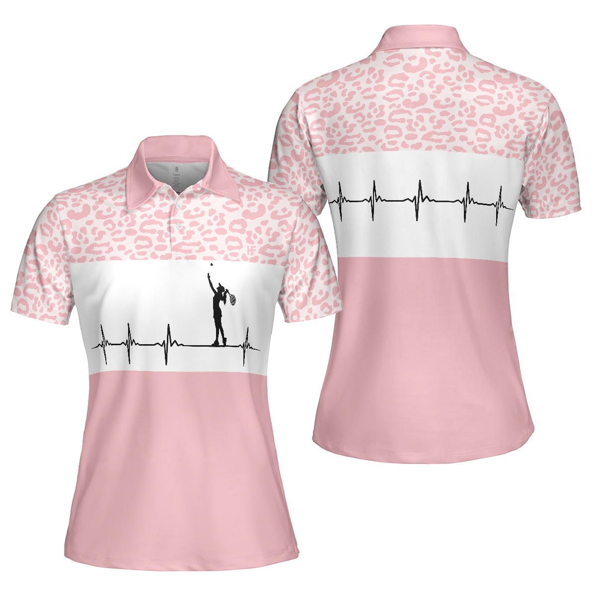 Pink Tennis Leopard Short Sleeve Women Polo Shirt. Best Women Tennis Shirt, Leopard Pattern Tennis Shirt For Female Players - Hyperfavor