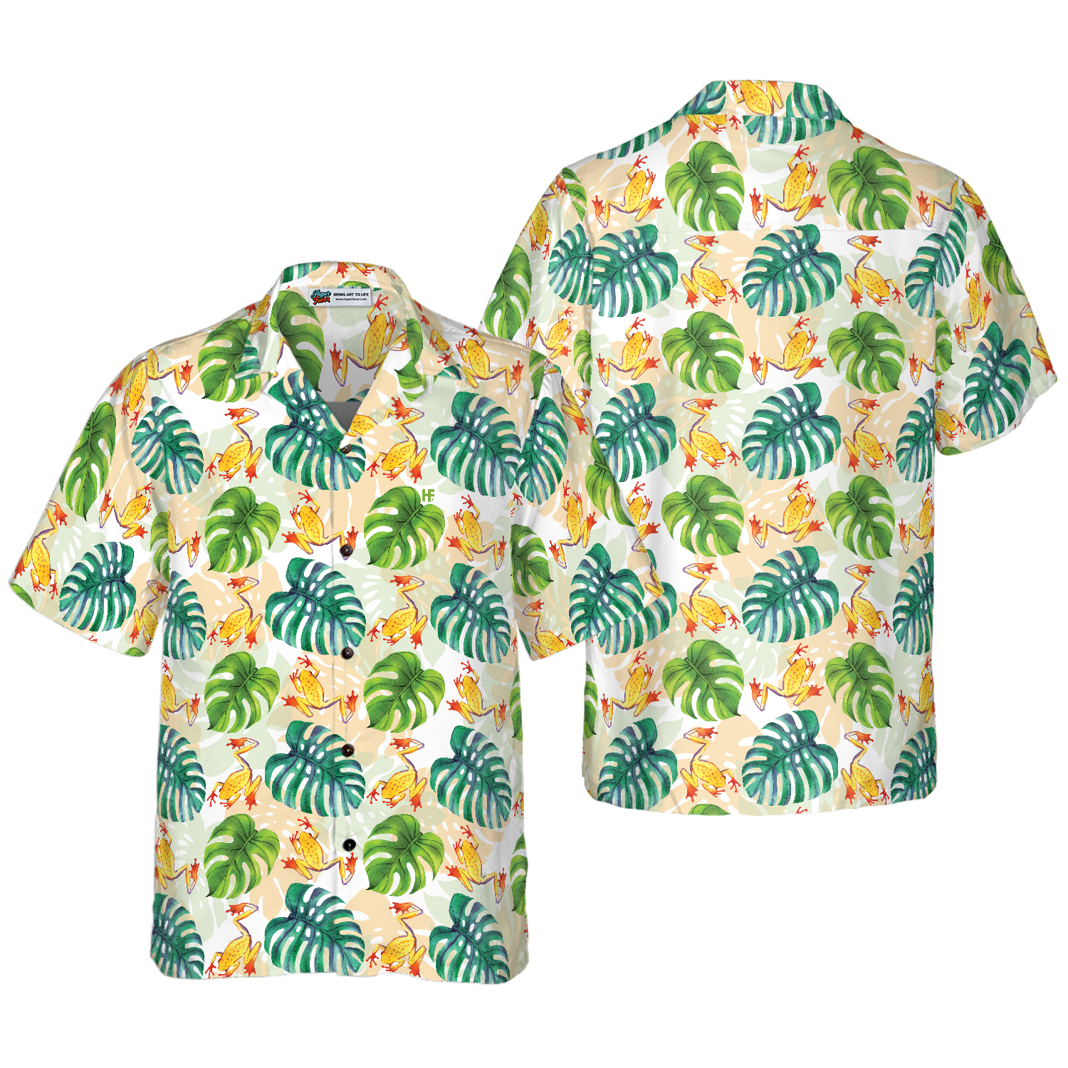 Hand Drawn Tree Frogs And Monstera Leaves Hawaiian Shirt - Hyperfavor