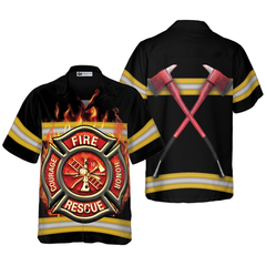 Courage And Honor Fire Dept Badge Firefighter Hawaiian Shirt, Uniform And Cross Axes Firefighter Shirt For Men - Hyperfavor
