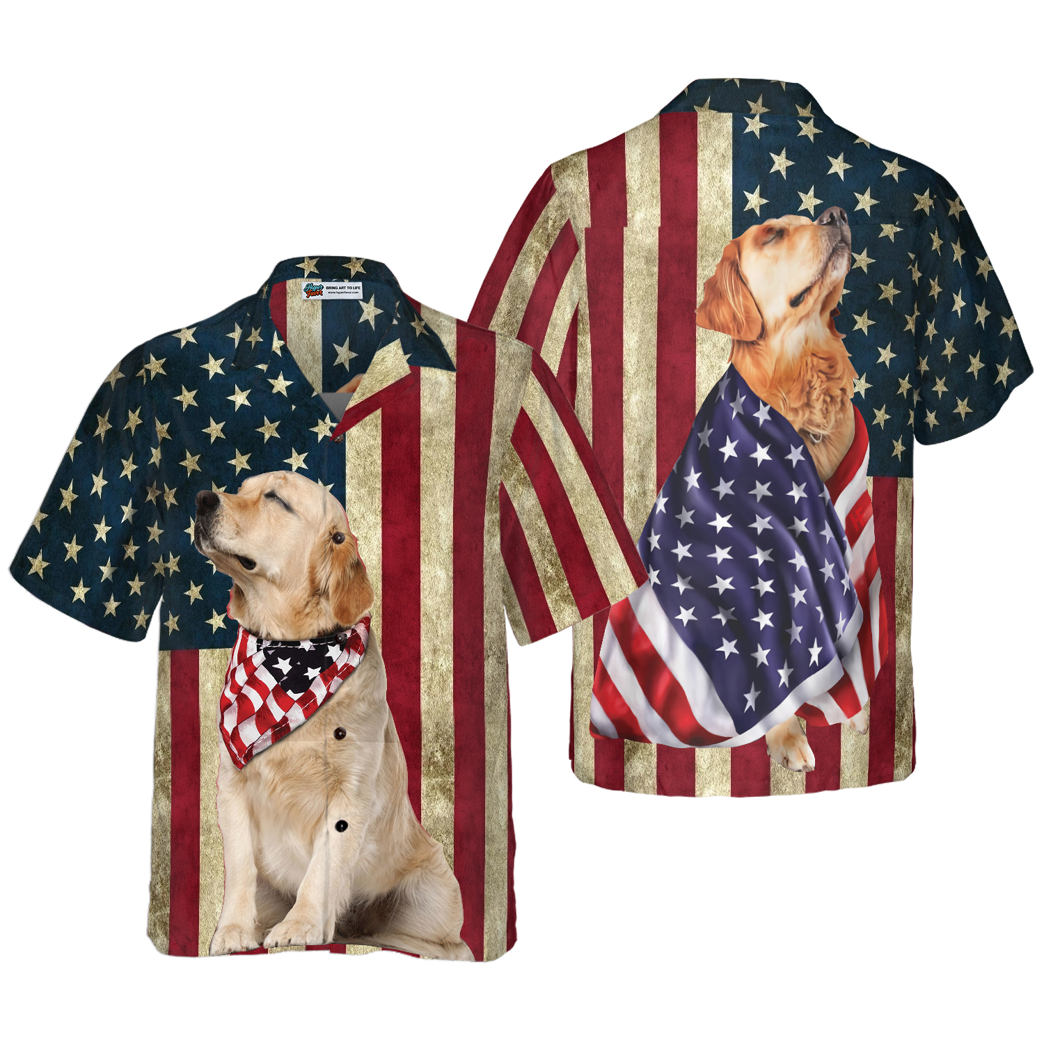 Golden Retriever American Flag Hawaiian Shirt - Hyperfavor