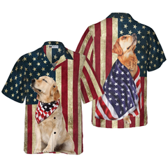 Golden Retriever American Flag Hawaiian Shirt - Hyperfavor