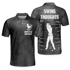 Swing Thoughts Short Sleeve Golf Polo Shirt, Black And Smoke Golfing Shirt, Funny Golf Shirt For Men - Hyperfavor