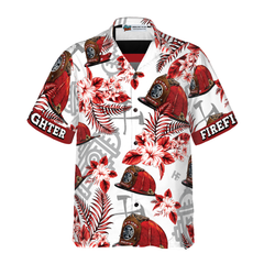 Firefighter Red Helmet Black American Flag Hawaiian Shirt, Red Texas Bluebonnet Hawaiian Shirt For Men - Hyperfavor