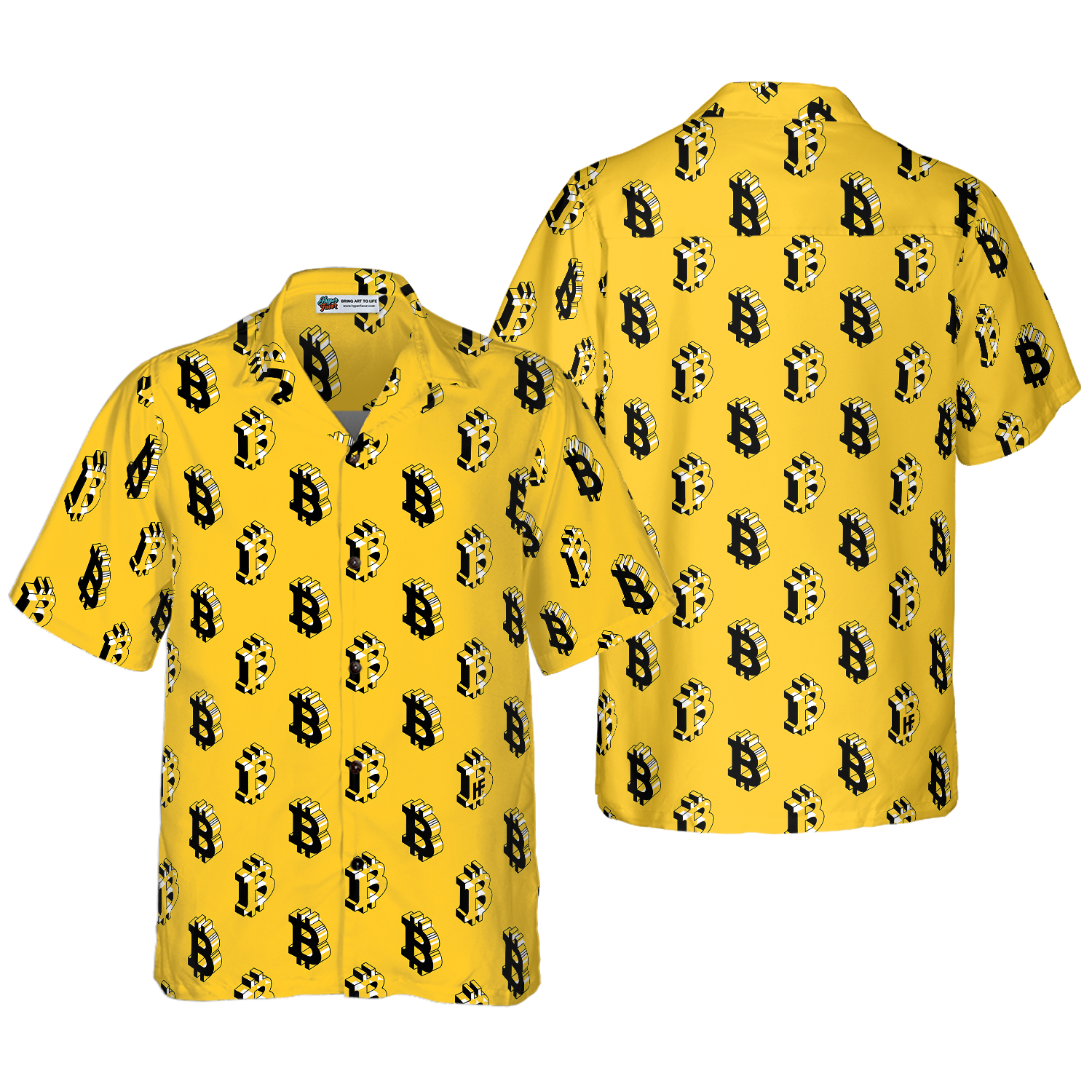 Isometric Bitcoin Cryptocurrency Hawaiian Shirt - Hyperfavor