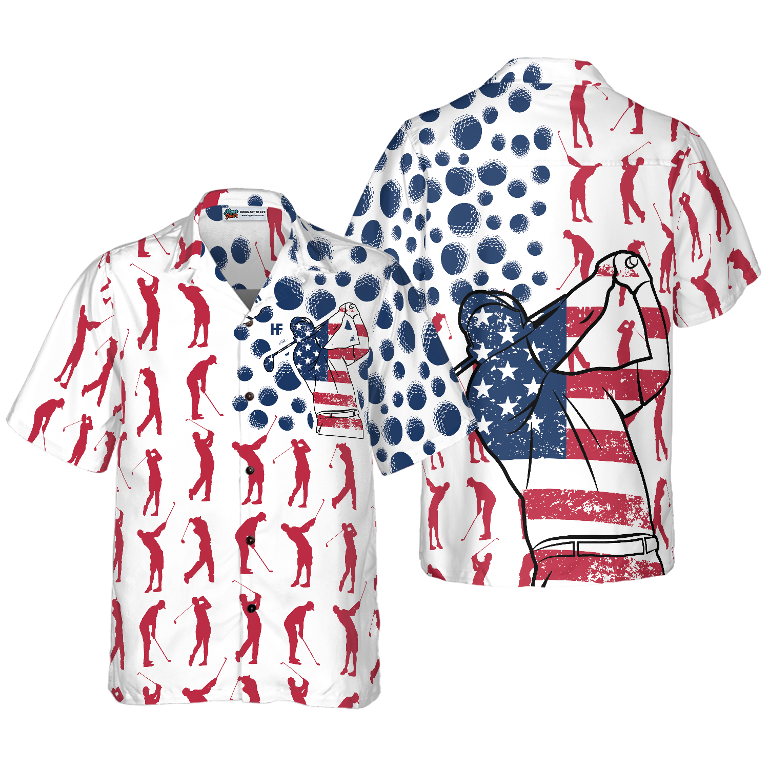 Golf American Flag Pose Hawaiian Shirt - Hyperfavor