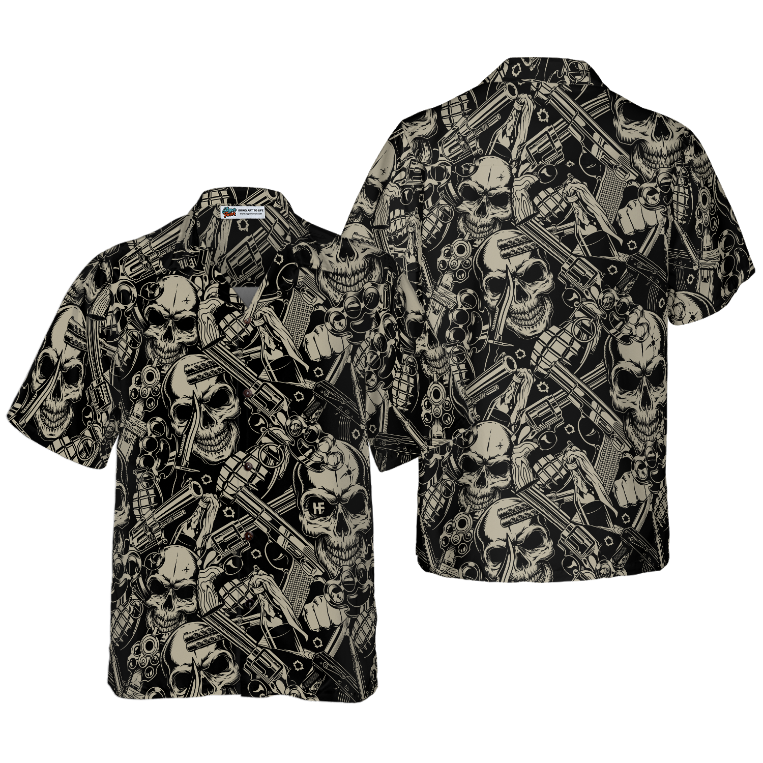 Guns And Skulls Pattern Hawaiian Shirt - Hyperfavor