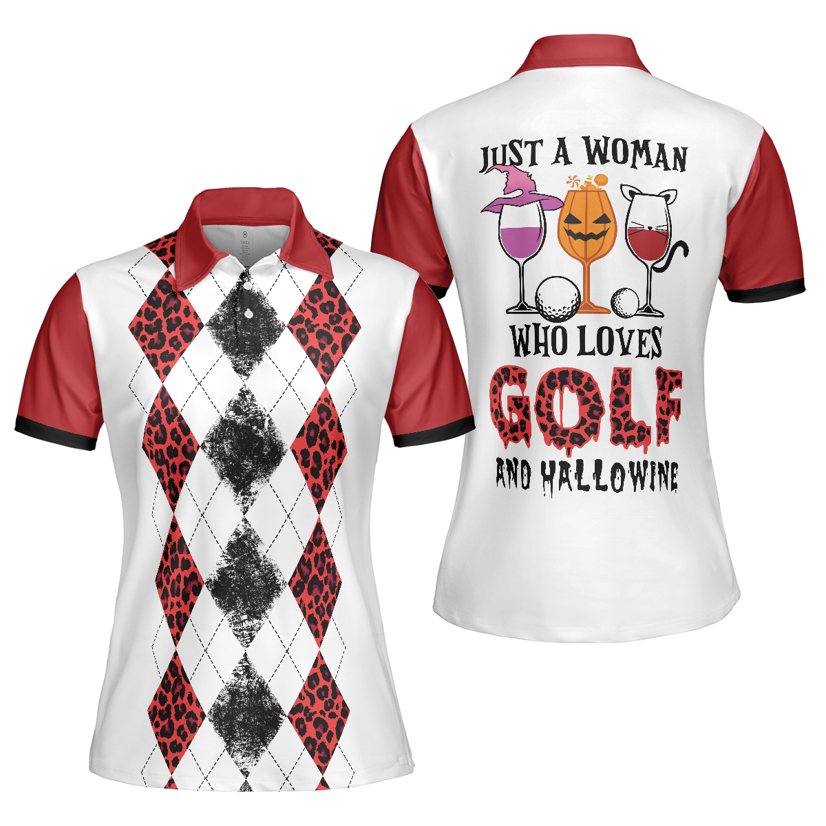 Just A Woman Who Loves Golf And Hallowine Golf Short Sleeve Women Polo Shirt, Halloween Golf Shirt For Ladies - Hyperfavor