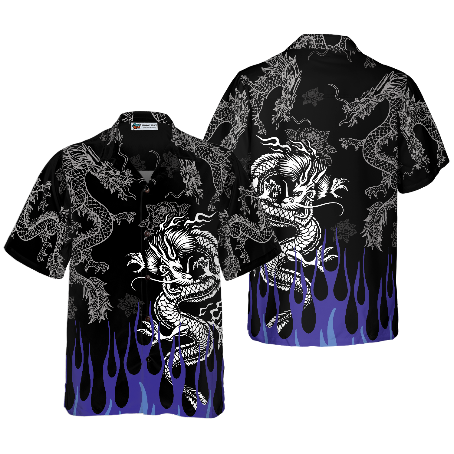 Dragon With Blue Flame Hawaiian Shirt - Hyperfavor