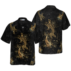 Golden Koi Fish On Waves Hawaiian Shirt - Hyperfavor