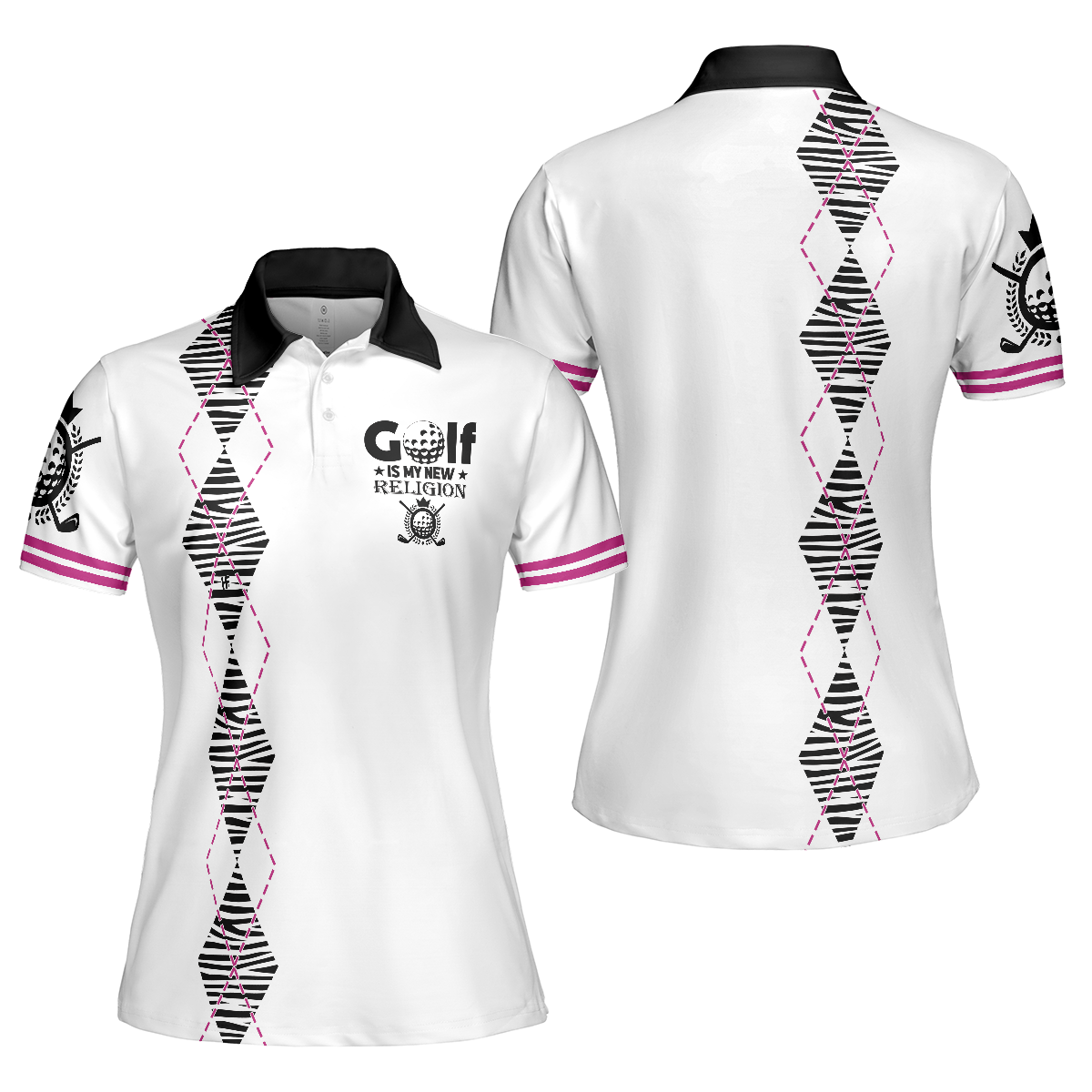 Golf Is My New Religion Golf Short Sleeve Women Polo Shirt, Zebra Argyle Golf Shirt For Ladies, Unique Golf Gift - Hyperfavor
