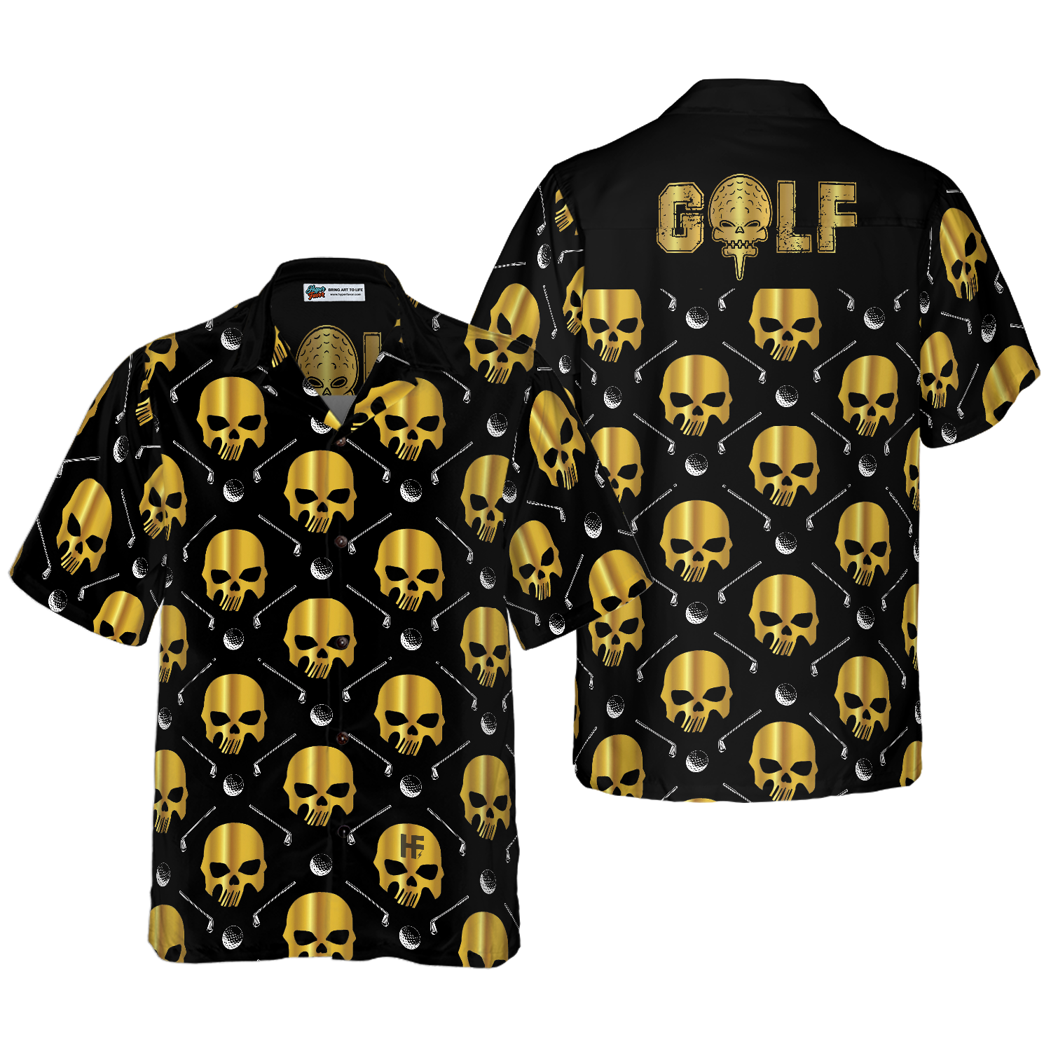 Golf And Golden Skull Pattern Hawaiian Shirt - Hyperfavor