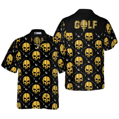 Golf And Golden Skull Pattern Hawaiian Shirt - Hyperfavor