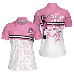 I'm A Classy Sassy Bowling Girl Bowling Short Sleeve Women Polo Shirt, Pink Bowling Ball And Pin Pattern Shirt For Ladies - Hyperfavor