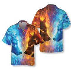 Ice And Fire Wolf Hawaiian Shirt - Hyperfavor