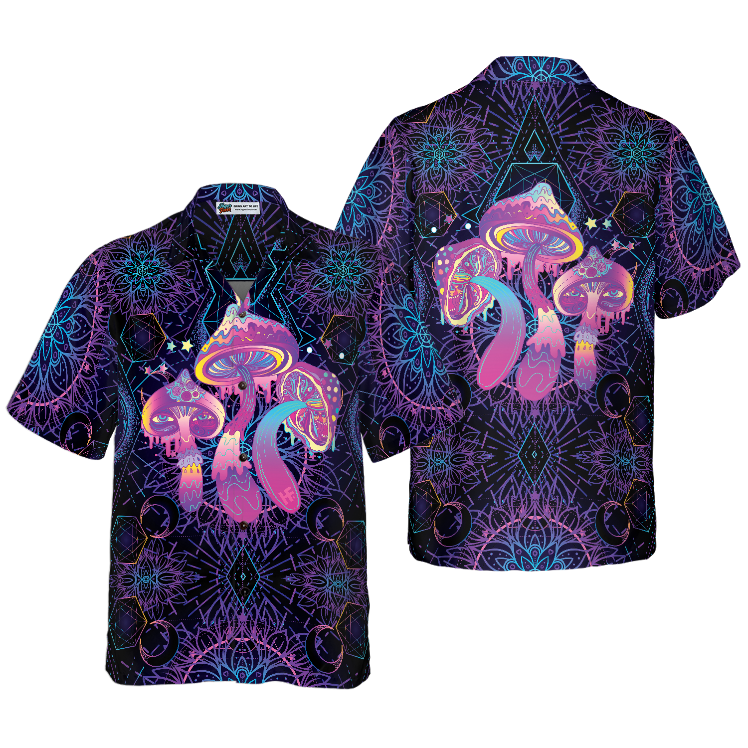 Magic Mushrooms Over Sacred Geometry Hawaiian Shirt - Hyperfavor