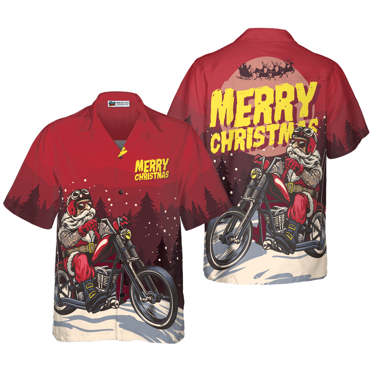 Hyperfavor Christmas Hawaiian Shirts, Santa Motobike Shirt Short Sleeve, Christmas Shirt Idea Gift For Men And Women - Hyperfavor