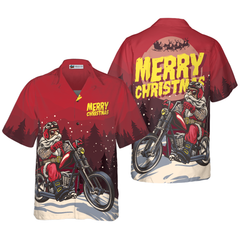 Hyperfavor Christmas Hawaiian Shirts, Santa Motobike Shirt Short Sleeve, Christmas Shirt Idea Gift For Men And Women - Hyperfavor