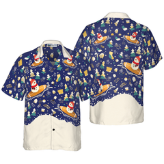 Hyperfavor Christmas Snowman Surfing Hawaiian shirt, Christmas Shirts Short Sleeve Button Down Shirt For Men And Women - Hyperfavor