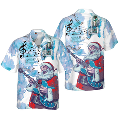 Hyperfavor Christmas Hawaiian Shirts, Chritmas Santa Guitar Music Pattern Shirt Short Sleeve, Christmas Shirt Idea Gift For Men And Women - Hyperfavor