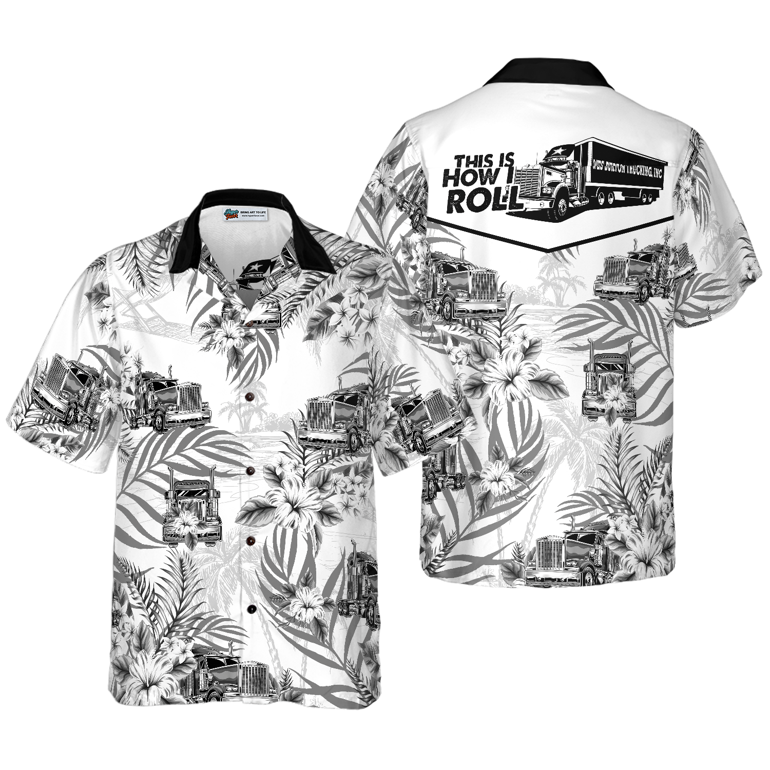 Personalized Name Trucker Truck Driver Ver Black Custom Hawaiian Shirt - Hyperfavor