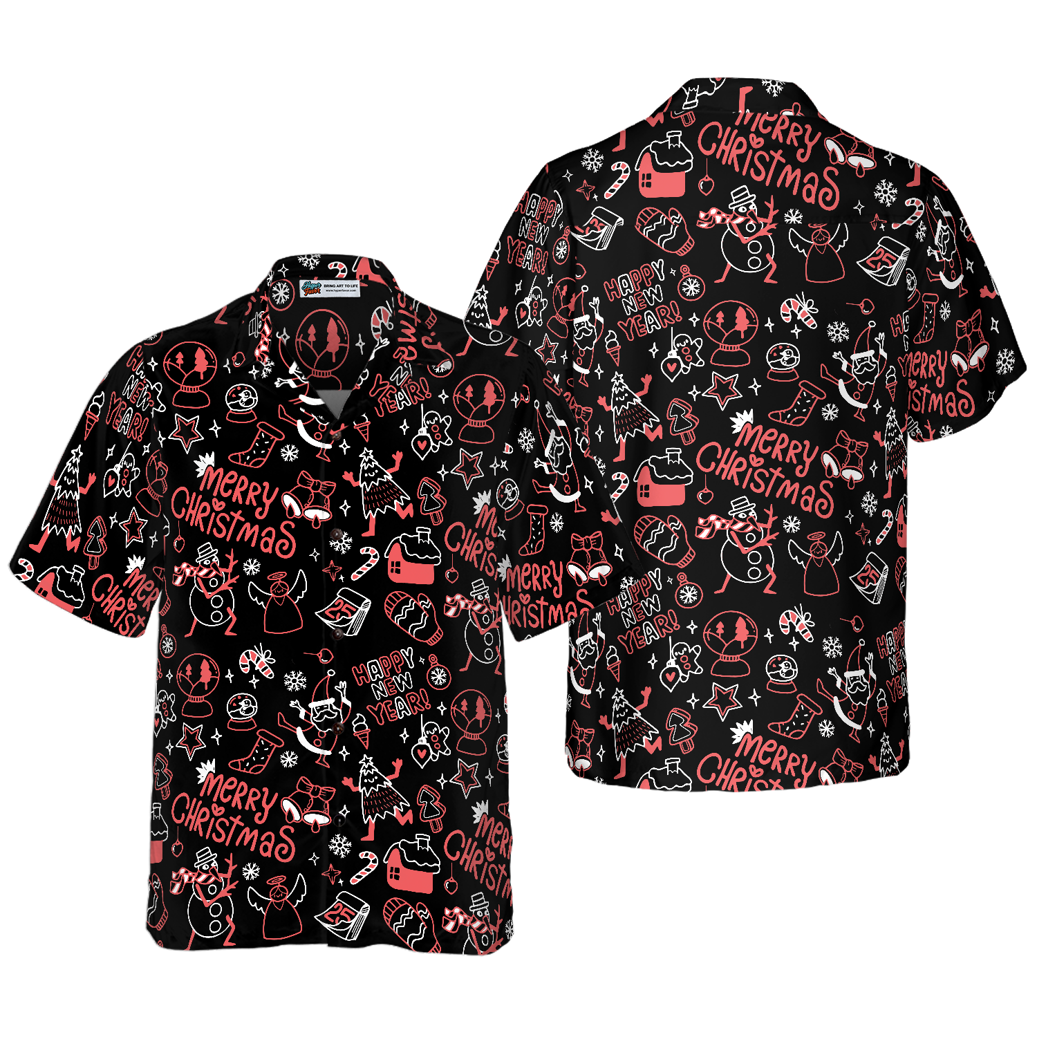 Hyperfavor Christmas Hawaiian Shirts, Christmas Line Pattern Shirt Short Sleeve, Christmas Shirt Idea Gift For Men And Women - Hyperfavor